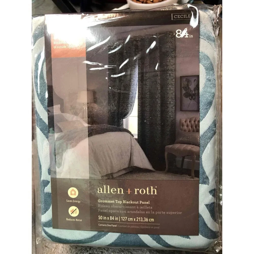 NWT  Allen + Roth Teal Fleur-De-Lis Blackout Grommet Top Panel 50X84 3 available